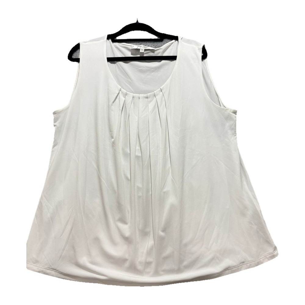 Jones Studio 1X White Womens Pleated Tank Top Shell Casual Minimalist